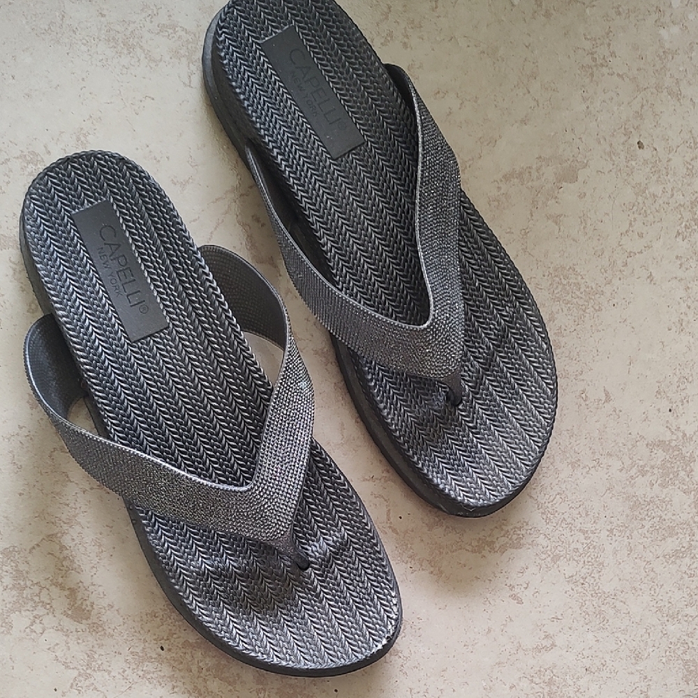Capelli of New York Silver Braided Wedge Flip Flops